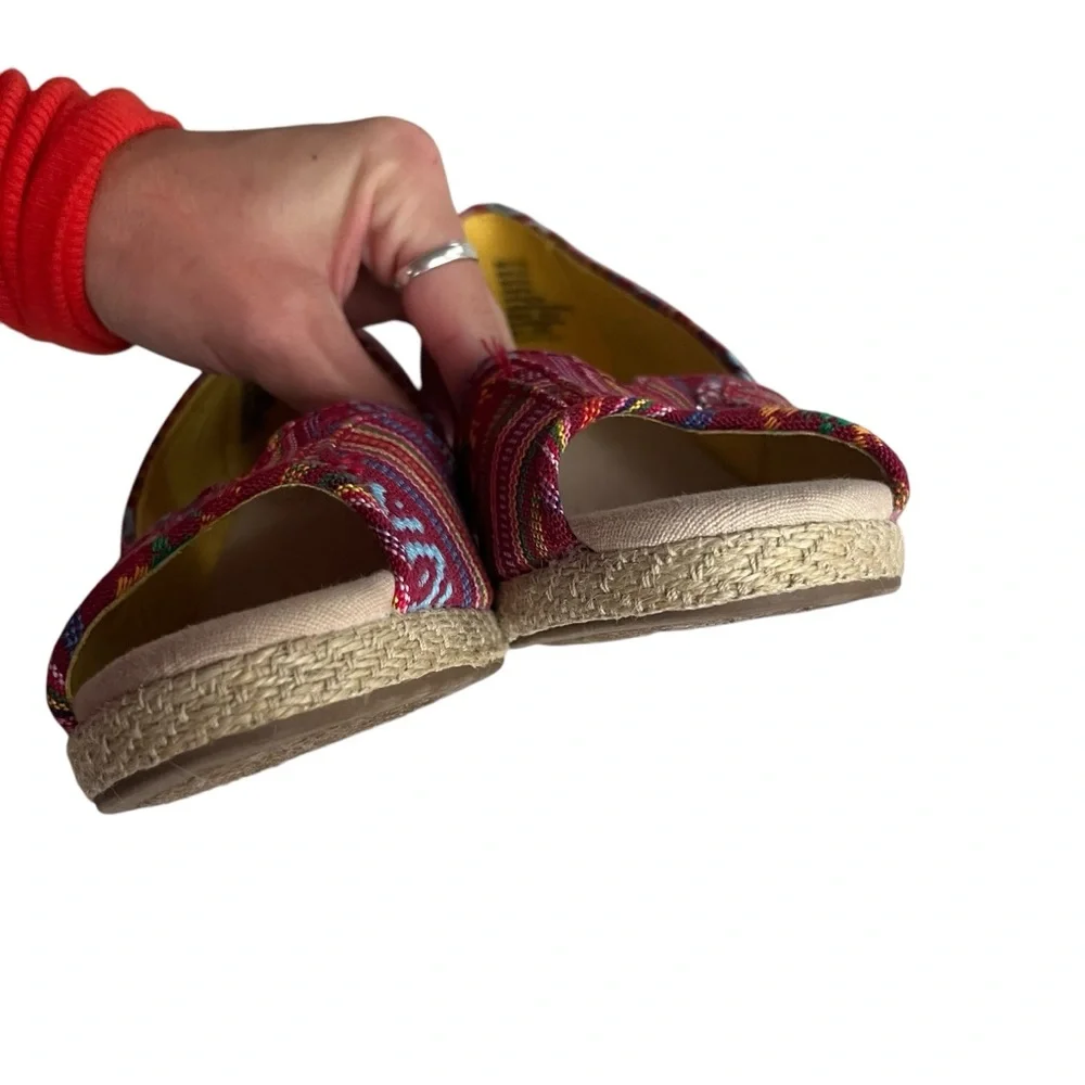 Sonoma Life Style Womens 8.5 M Jenne Red Stripe Aztec Peep Toe Espadrille Wedges